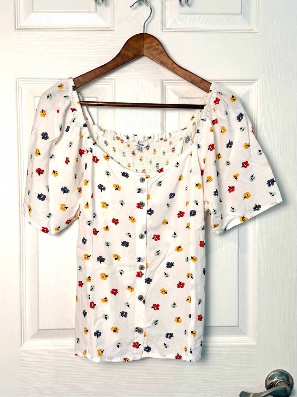 Madewell White Floral Button-Front Blouse